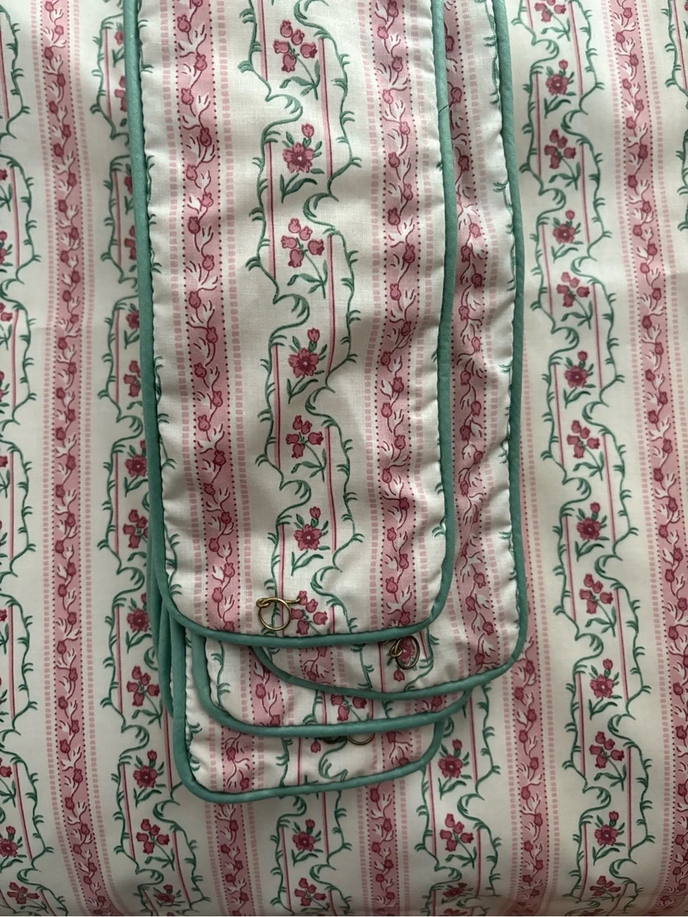 Vintage Cotton Heavy Floral Branch  Ticking Stripes Curtains set of 2 Flaws